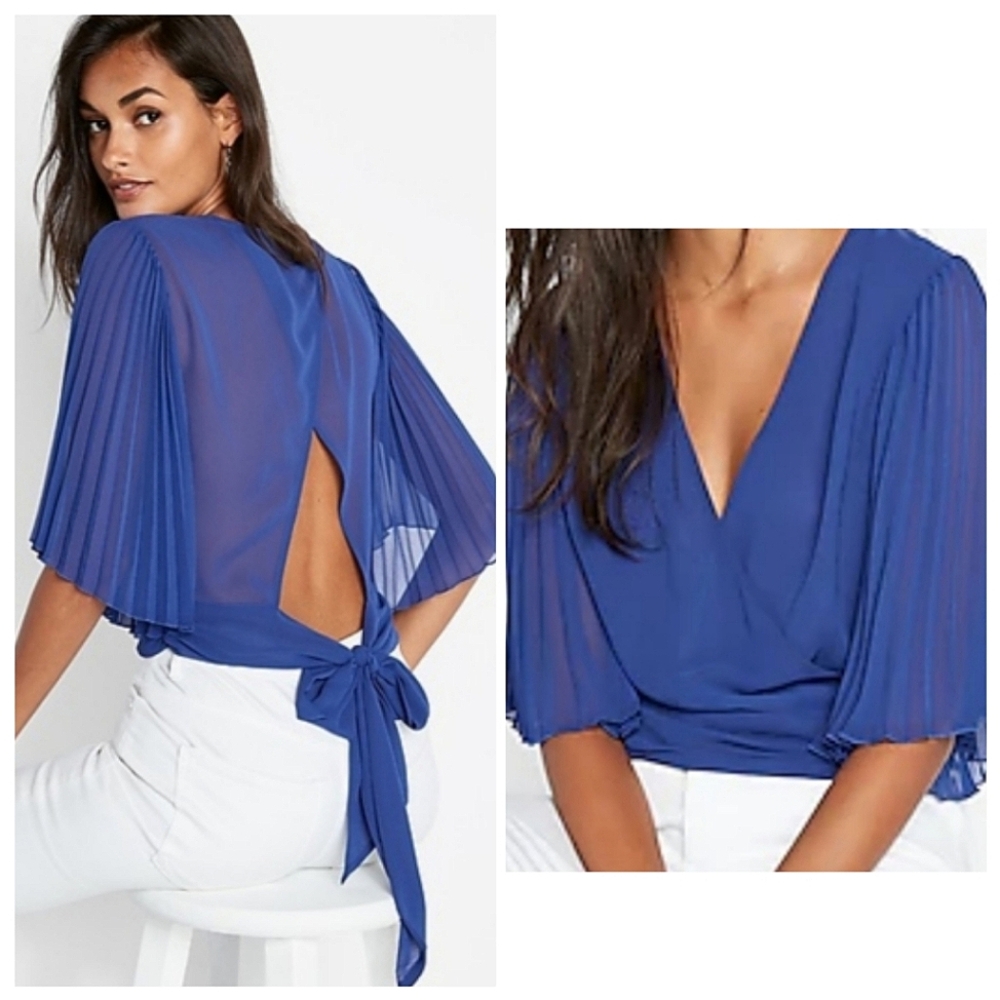 Express Women's Pleated Kimono Sleeve Tie Back Top Size S